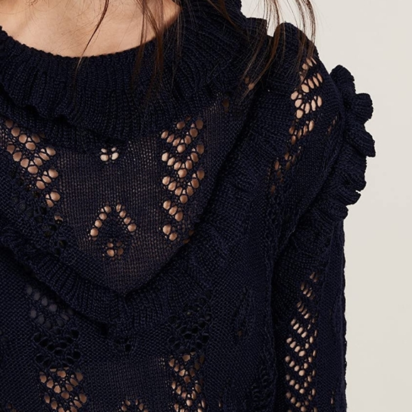 Glamorous Navy Blue Ruffle Sweater Long Sleeve Pullover Women’s Size 8 NWT - Picture 5 of 12